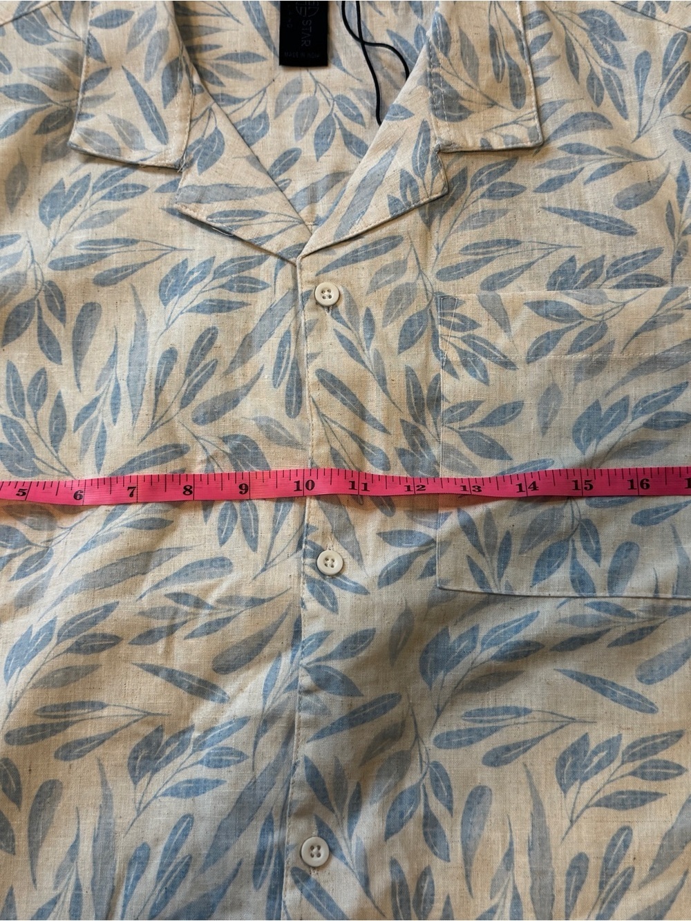 Soulstar Linen-Like Short Sleeve Blue Leaf Print Camp Collar Shirt NWT Med - Picture 7 of 9
